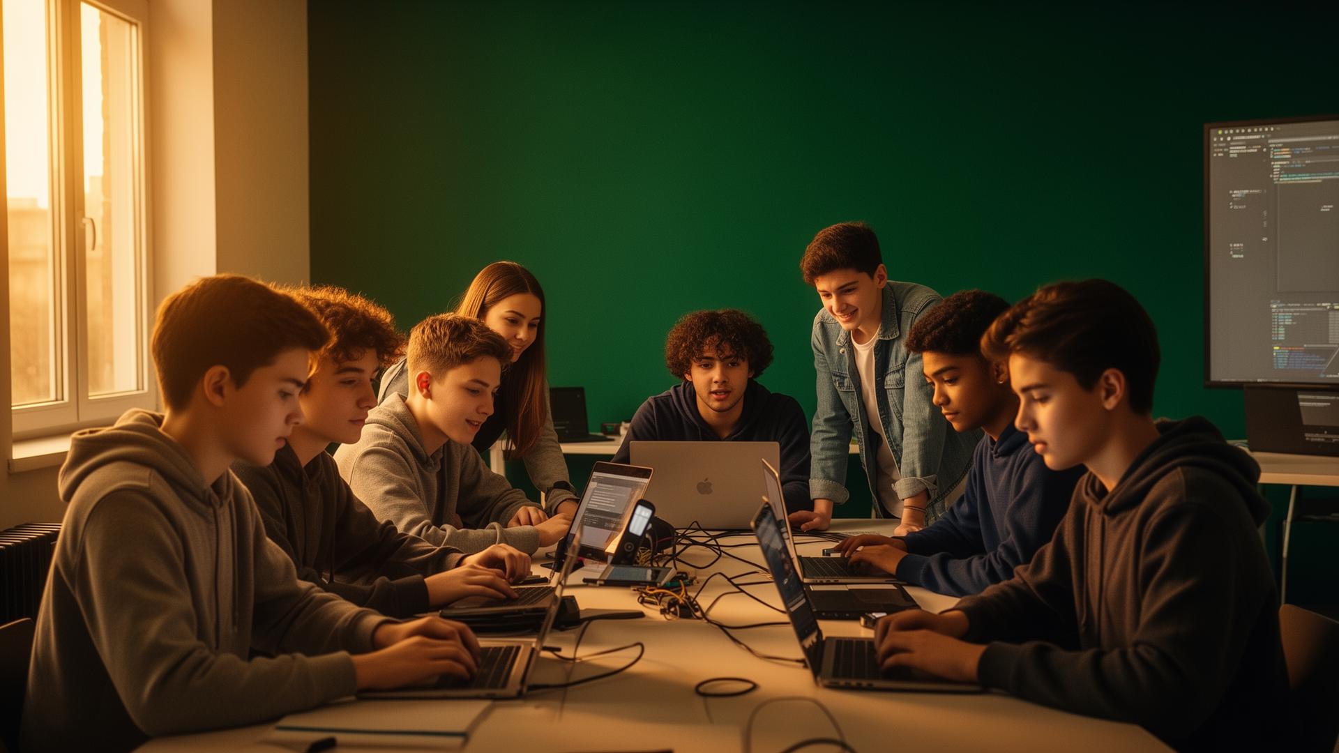 Learners collaborating in an IT Village training studio